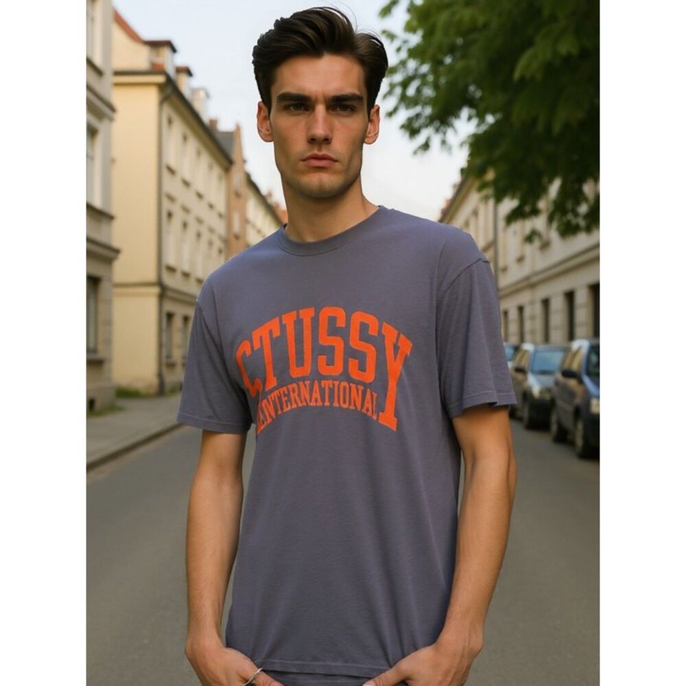 NWT Vintage Y2K Stussy International T-Shirt Gray/Orange Logo Size XL Streetwear